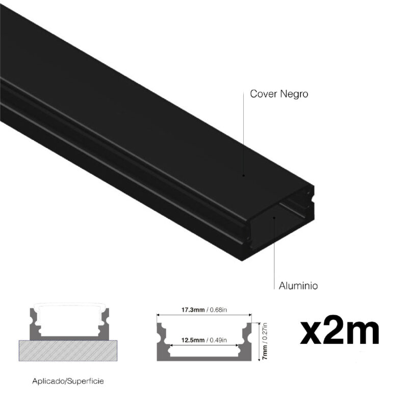 Perfil Aluminio rectangular sobrepuesto LED 2 Mts - Imagen 2
